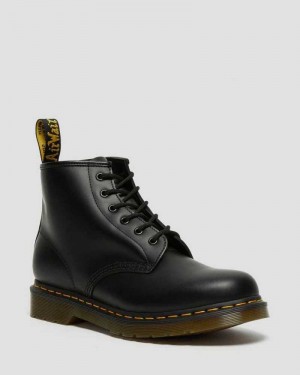 Dr Martens 101 Yellow Stitch Smooth Leather Ankle Boots Black | 20BXNHAMT