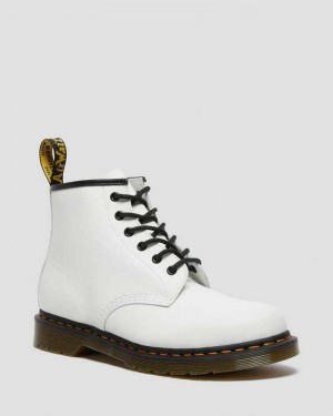 Dr Martens 101 Yellow Stitch Smooth Leather Ankle Boots White | 38FDSMOEA