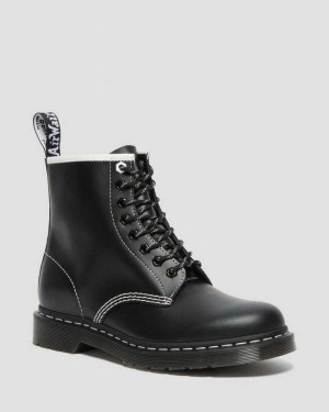 Dr Martens 1460 Contrast Stitch Leather Lace Up Boots Black | 32HOMVANI