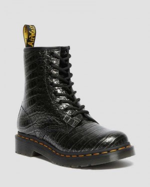 Dr Martens 1460 Croc Emboss Leather Lace Up Boots Grey | 02IDSHTWE