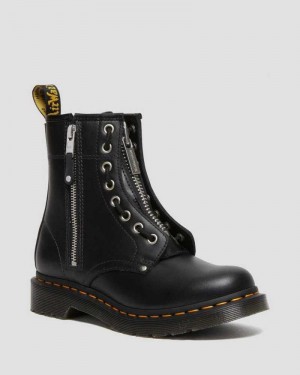 Dr Martens 1460 Double Zip Leather Lace Up Boots Black | 89ZGXIFLM