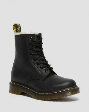 Dr Martens 1460 Faux Fur Lined Lace Up Boots Black | 78QCJVKFX