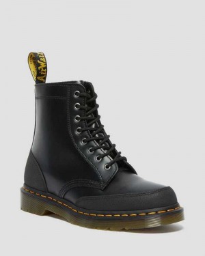 Dr Martens 1460 Guard Panel Leather Lace Up Boots Black | 16JAXQRYL