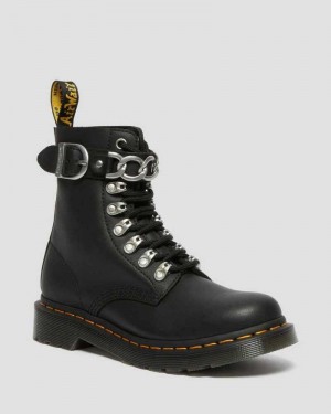 Dr Martens 1460 Pascal Chain Leather Lace Up Boots Black | 62UVTYHMN