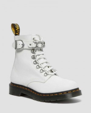 Dr Martens 1460 Pascal Chain Leather Lace Up Boots White | 50WMALKEP