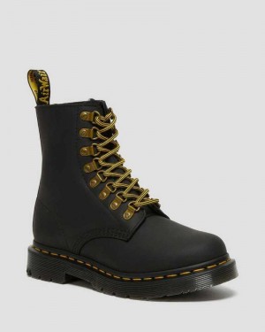 Dr Martens 1460 Pascal DM's Wintergrip Leather Lace Up Boots Black | 81HSNYGQJ