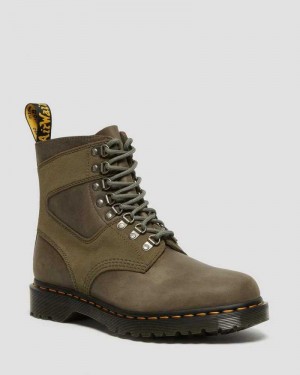 Dr Martens 1460 Pascal Leather & Suede Lace Up Boots Olive | 64NXMKOGS