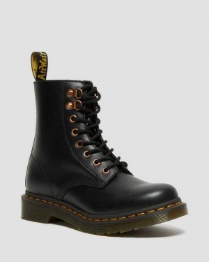 Dr Martens 1460 Pascal Rose Gold Hardware Leather Lace Up Boots Black | 40ZNYESQR