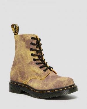 Dr Martens 1460 Pascal Tie Dye Leather Lace Up Boots Yellow | 49CNAVMQU