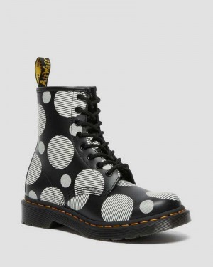 Dr Martens 1460 Polka Dot Smooth Leather Lace Up Boots Black | 65ITOJHVR