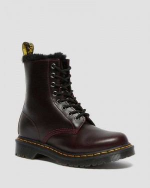 Dr Martens 1460 Serena Faux Fur Lined Lace Up Boots Burgundy | 07KJCGOAD