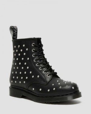 Dr Martens 1460 Stud Wanama Leather Lace Up Boots Black | 96KSTFNQM