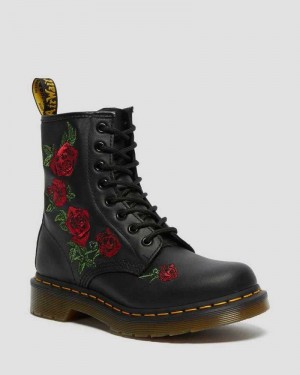 Dr Martens 1460 Vonda Floral Leather Lace Up Boots Black | 92HIRUGJC