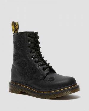 Dr Martens 1460 Vonda Mono Floral Boots Black | 27TDSVNZW