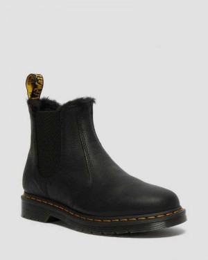 Dr Martens 2976 Faux Fur Lined Chelsea Boots Black | 92AWMPQRL