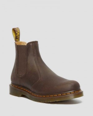 Dr Martens 2976 Yellow Stitch Crazy Horse Leather Chelsea Boots Dark Brown | 16UEIFVST