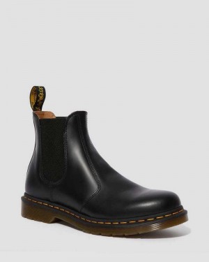 Dr Martens 2976 Yellow Stitch Smooth Leather Chelsea Boots Black | 17HKSFYAT