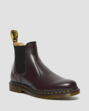 Dr Martens 2976 Yellow Stitch Smooth Leather Chelsea Boots Burgundy | 64YXCBAEJ