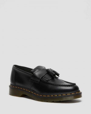 Dr Martens Adrian Yellow Stitch Leather Tassel Loafers Black | 97SOPWAGU