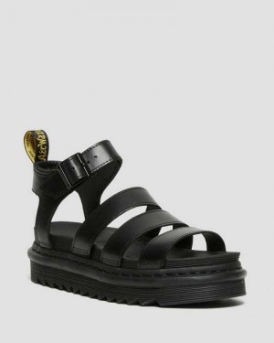 Dr Martens Blaire Brando Leather Strap Sandals Black | 89QODPNKU