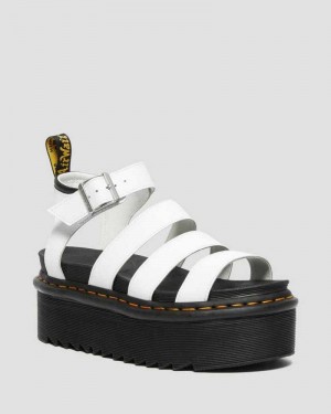 Dr Martens Blaire Hydro Leather Platform Strap Sandals White | 92JMGLXUF