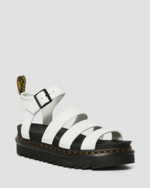 Dr Martens Blaire Hydro Leather Strap Sandals White | 76ZRPVAEB