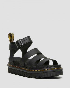 Dr Martens Blaire Hydro Leather Strap Sandals Black | 48WESUVIC