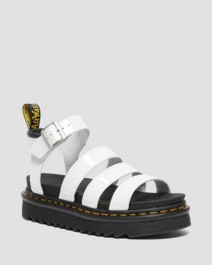 Dr Martens Blaire Patent Leather Strap Sandals White | 13EFCIAOX