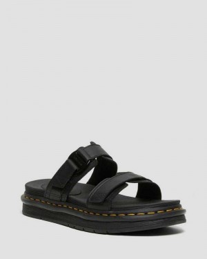 Dr Martens Chilton Leather Slide Sandals Black | 81KPAYJQC