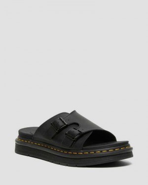 Dr Martens Dax Leather Slide Sandals Black | 87UFMBRYL