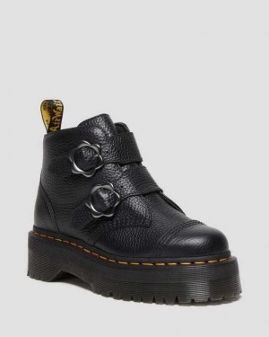 Dr Martens Devon Flower Buckle Leather Platform Boots Black | 21WXPVUDK