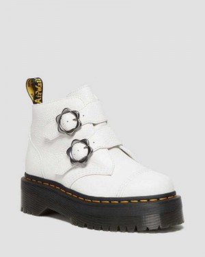 Dr Martens Devon Flower Buckle Leather Platform Boots White | 46YAOHICX