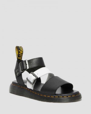 Dr Martens Gryphon Contrast Leather Strap Sandals Black / White | 13CBLNUOV