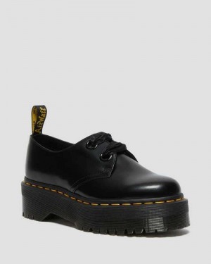 Dr Martens Holly Leather Platform Shoes Black | 89UNPYZWL