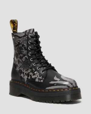 Dr Martens Jadon Animal Clash Leather Platform Boots Black / Grey | 23OAHCBWM