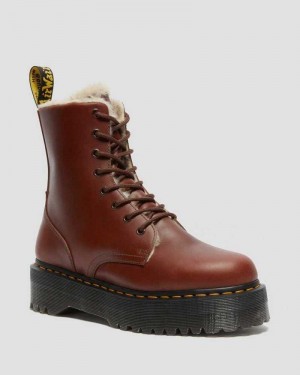 Dr Martens Jadon Faux Fur Lined Platform Boots Brown | 13MBHVNAQ