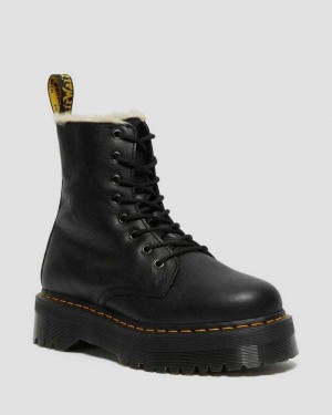 Dr Martens Jadon Leather Faux Fur Lined Platform Black | 90BKSAXWT