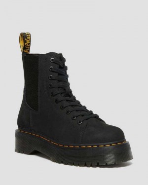 Dr Martens Jadon Nubuck Leather Platform Boots Black | 57QETLCSI