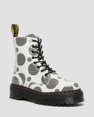 Dr Martens Jadon Polka Dot Smooth Leather Platform Boots White | 20UVDSTZA