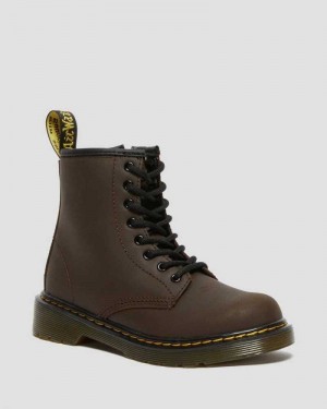 Dr Martens Junior 1460 Faux Fur Lined Lace Up Boots Dark Brown | 67DCSPJHR