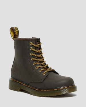 Dr Martens Junior 1460 Wildhorse Leather Lace Up Boots Dark Brown | 37EQVKRYU