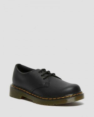 Dr Martens Junior 1461 Softy T Leather Shoes Black | 38WBHZFAU