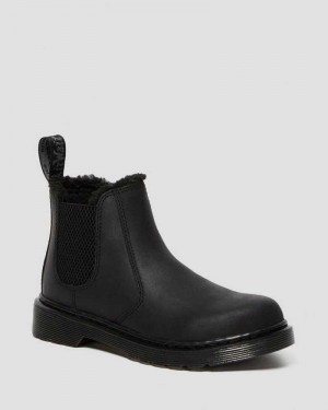 Dr Martens Junior 2976 Faux Fur Lined Chelsea Boots Black | 45UPSJZQN