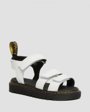 Dr Martens Junior Klaire Leather Strap Sandals White | 70AWCKJBN