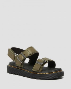 Dr Martens Junior Kyle Leather Sandals Olive | 10IHBSZPL