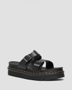 Dr Martens Myles Brando Leather Buckle Slide Sandals Black | 85MIPQKNC