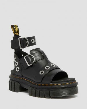 Dr Martens Ricki Hardware Nappa Lux Leather Platform Sandals Black | 48PURQWBA