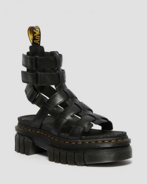 Dr Martens Ricki Nappa Lux Leather Platform Gladiator Sandals Black | 02WYKMPIE