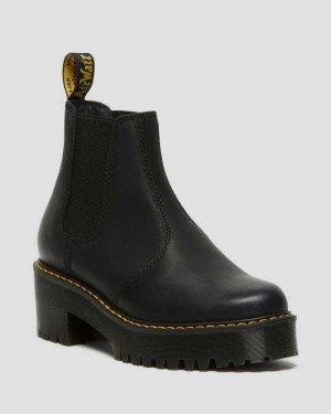 Dr Martens Rometty Wyoming Leather Platform Chelsea Boots Black | 01CBMYUPG