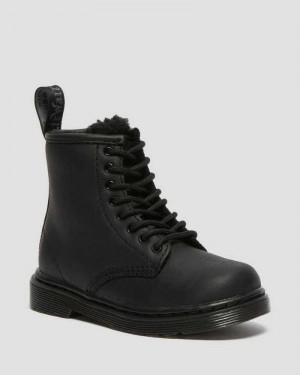 Dr Martens Toddler 1460 Faux Fur Lined Boots Black | 26OCJNFSM